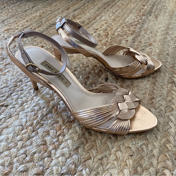 Zara Rose Gold Knot Braided Heels with Ankle Strap - Picture 8 of 11